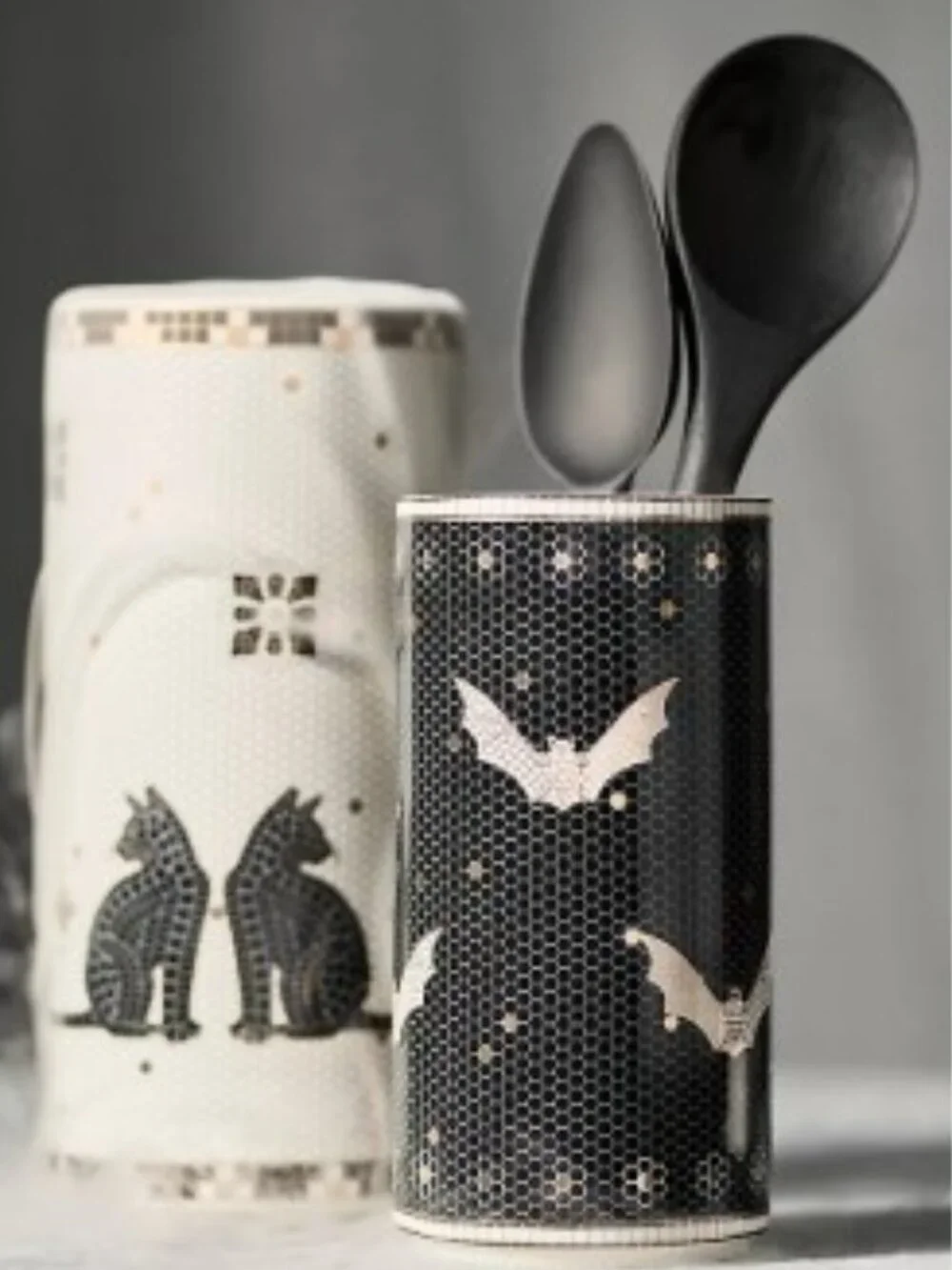 Anthropologie Bistro Tile Stoneware Vase: Halloween Edition - Bats - NWT
